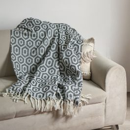 Handwoven Hexagon Pattern Cotton Throw – 58″ x 50″